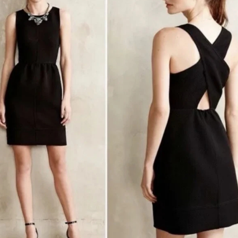 Maeve Black Sleeveless Mini Dress with Cross-Back Detail